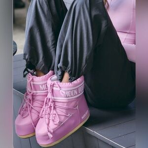 Moon Boot Pink Lace-Up Winter Boots with Branded Cuff